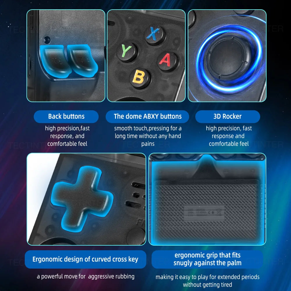 64G R36HD Handheld Retro Video Game Console For PS1/GBA/FC 20000+ Games Portable Linux System Gaming Players 3.5-inch IPS Screen