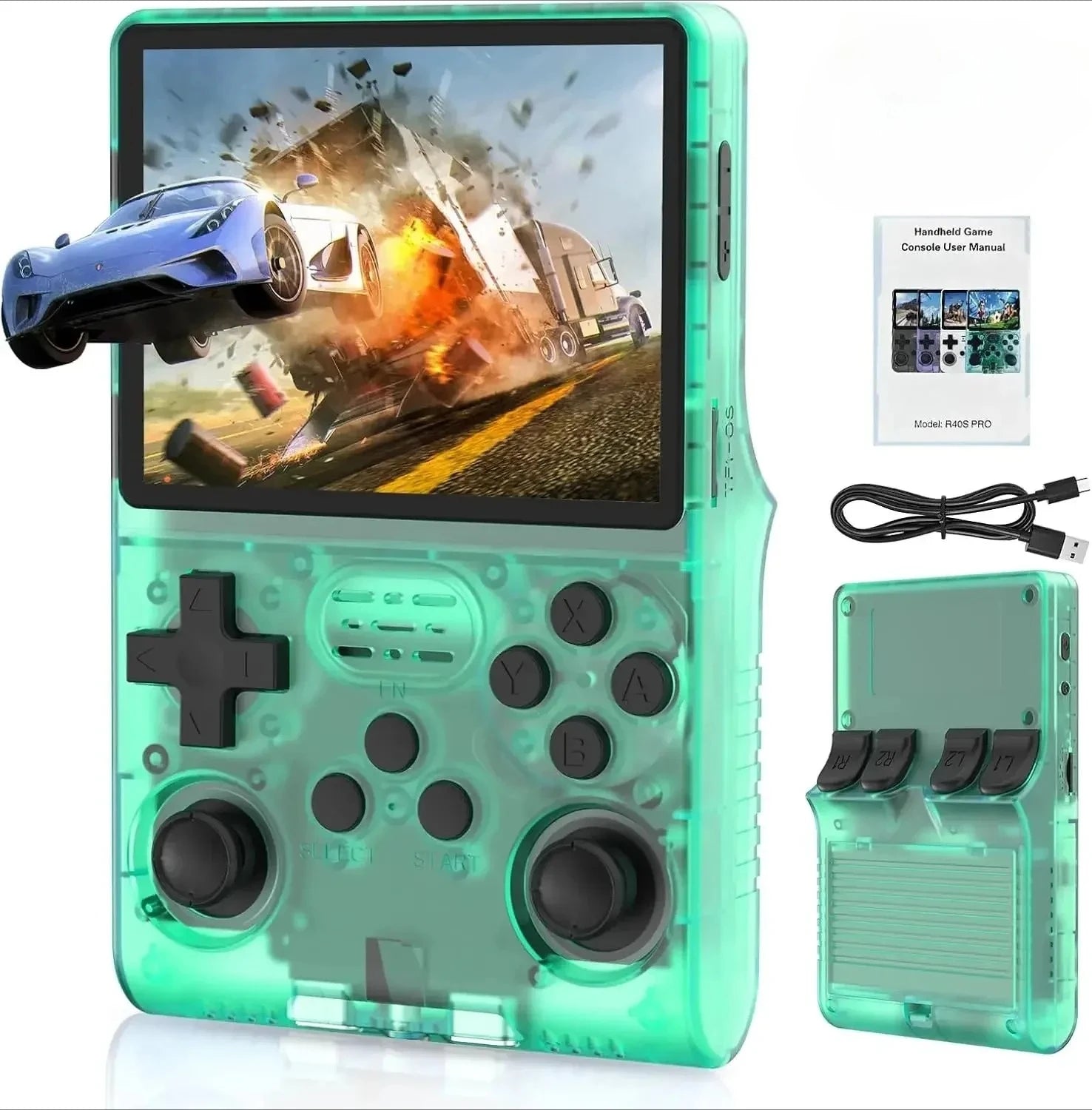 2025 New R40S PRO 256GB Handheld Game Console w/Joystick, 30000+ Retro Games, Linux OS, Transparent Shell, MP4 Player, Kids Gift