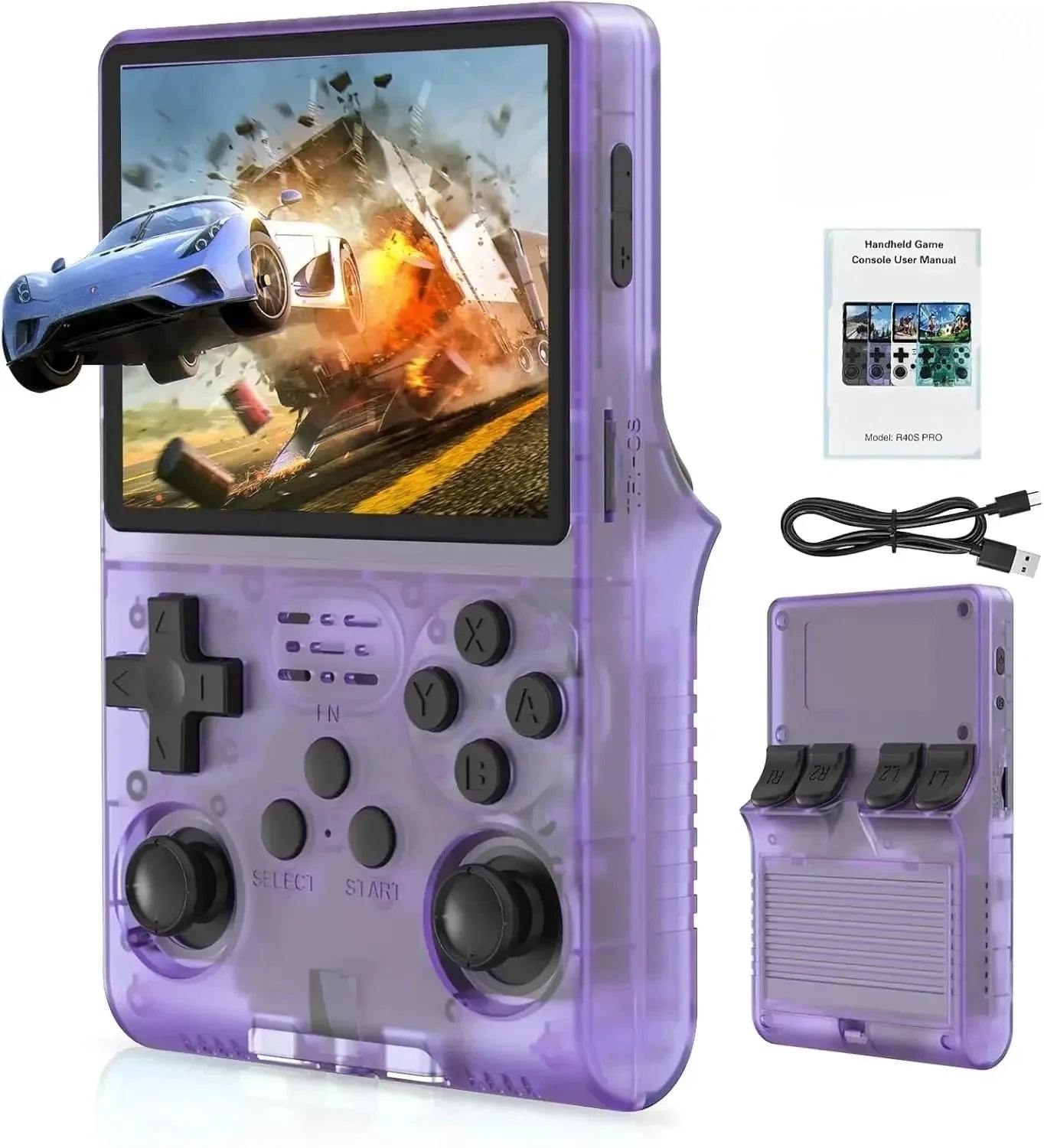 2025 New R40S PRO 256GB Handheld Game Console w/Joystick, 30000+ Retro Games, Linux OS, Transparent Shell, MP4 Player, Kids Gift