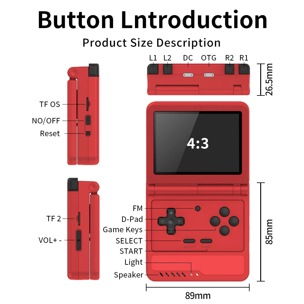 POWKIDDY V90S Retro Flip 3.5 Inch 4:3 640*480 HD IPS Screen Handheld Game Console A133Plus Vibration function Children's Gifts