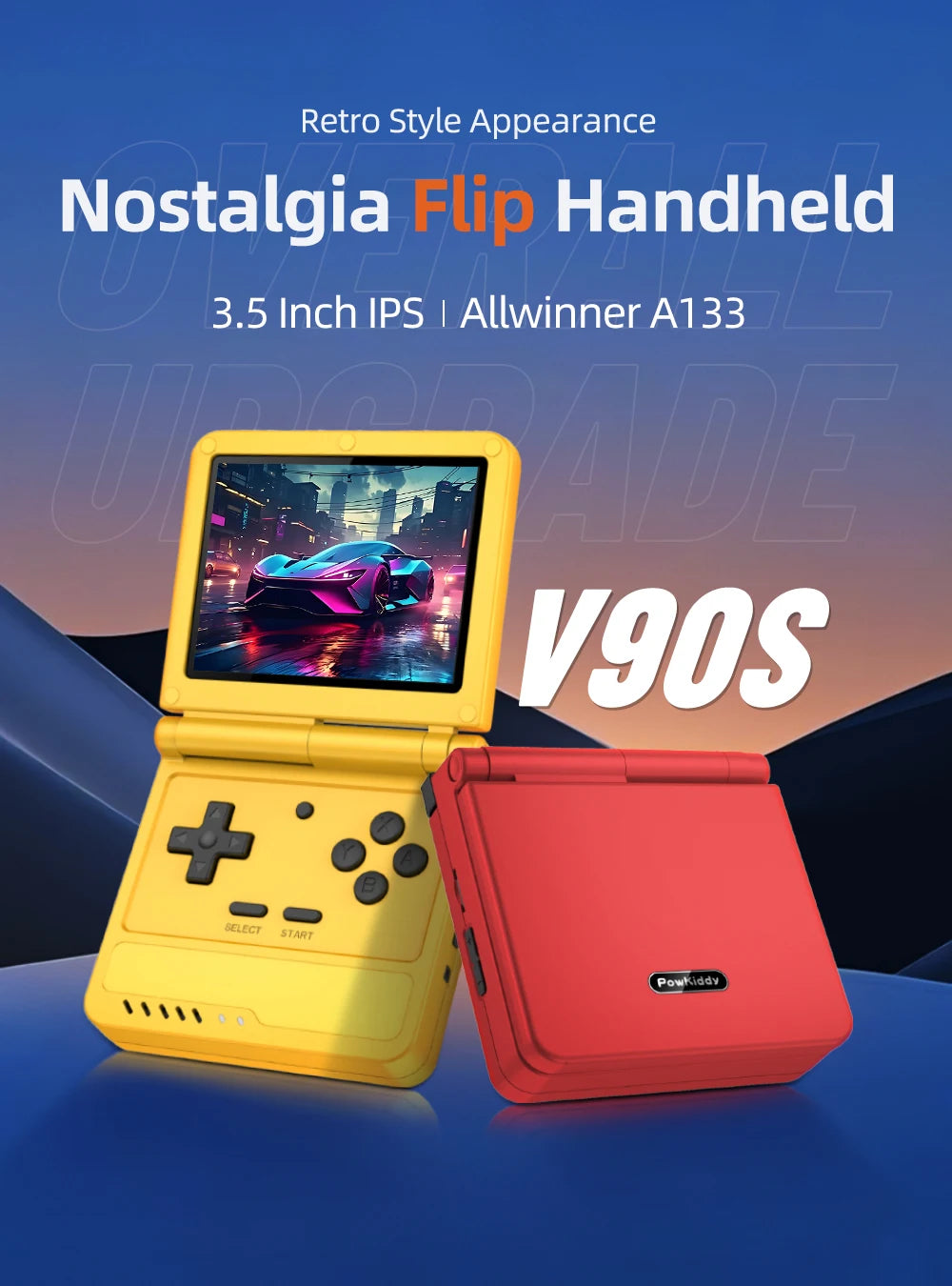 POWKIDDY V90S Retro Flip 3.5 Inch 4:3 640*480 HD IPS Screen Handheld Game Console A133Plus Vibration function Children's Gifts