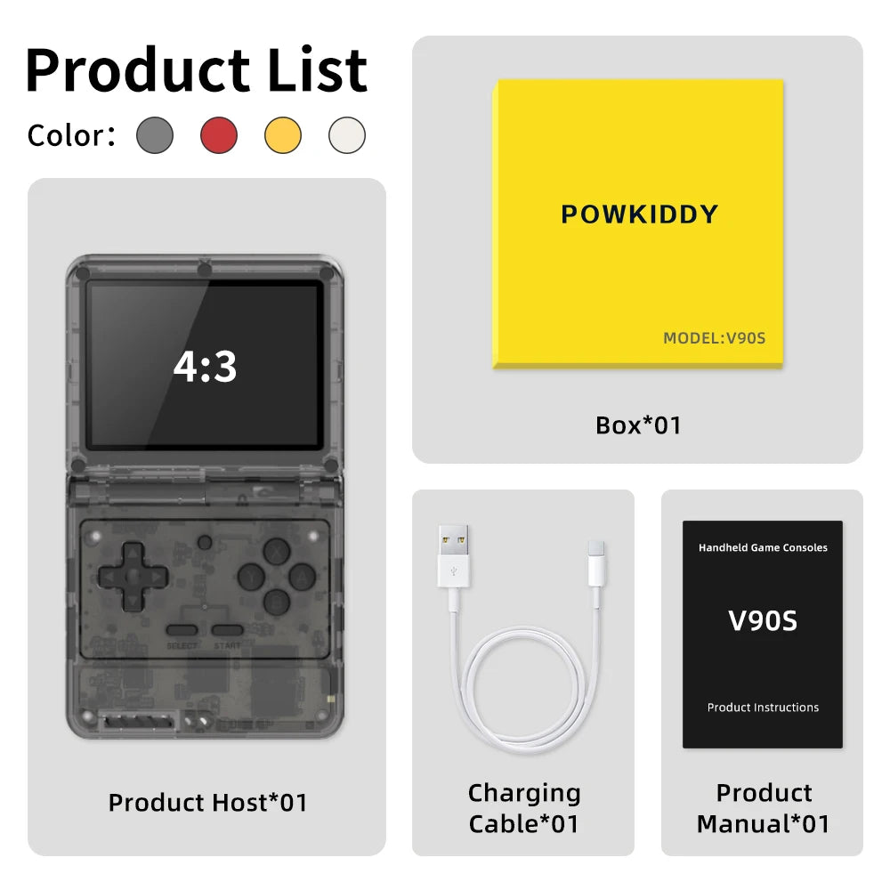 POWKIDDY V90S Retro Flip 3.5 Inch 4:3 640*480 HD IPS Screen Handheld Game Console A133Plus Vibration function Children's Gifts