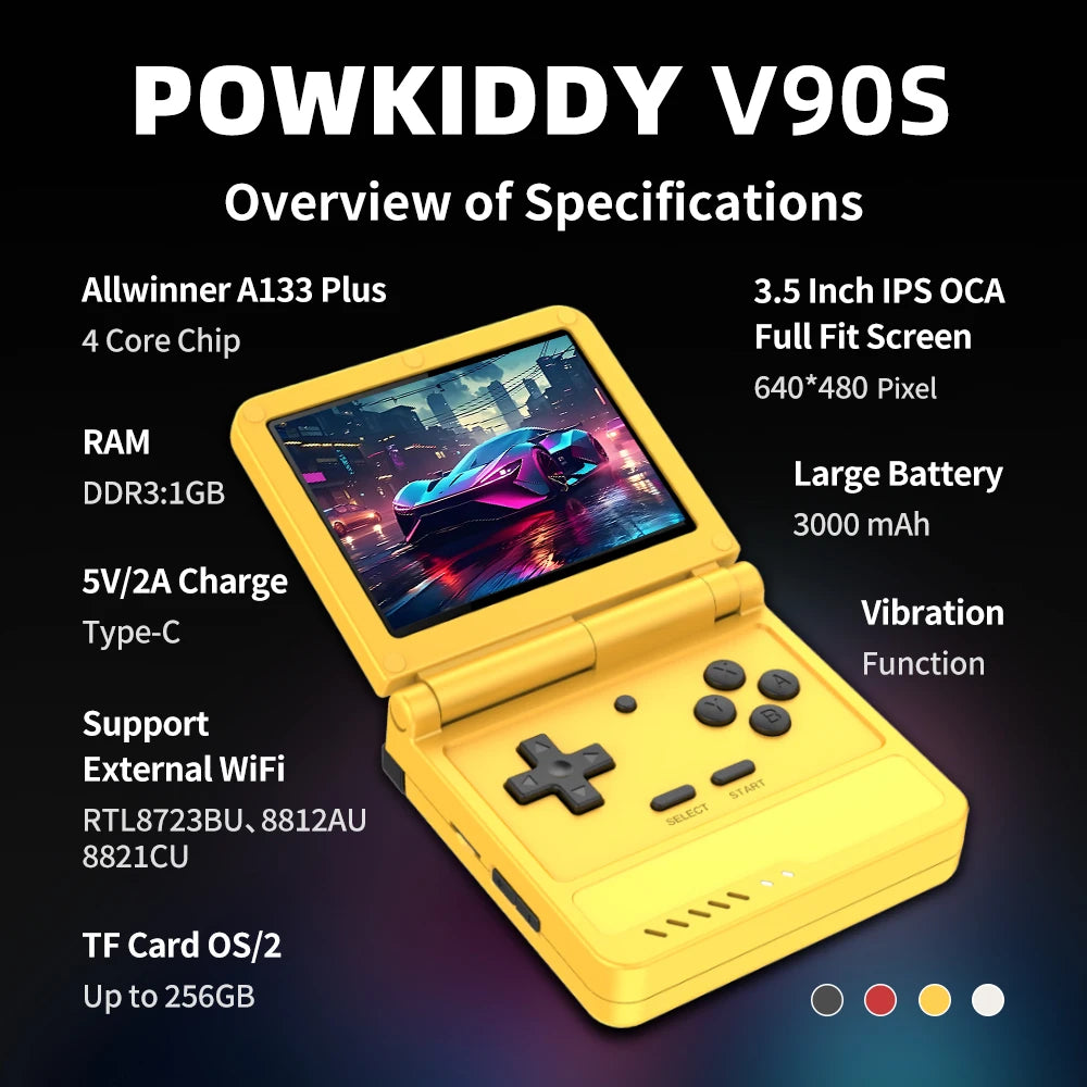 POWKIDDY V90S Retro Flip 3.5 Inch 4:3 640*480 HD IPS Screen Handheld Game Console A133Plus Vibration function Children's Gifts