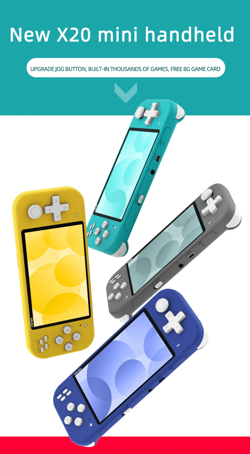 X20 mini 4.3 inch IPS screen Handheld Portable Game Console 32GB 8GB 5000 games for 8/16/32 bit Arcade Video games child gift