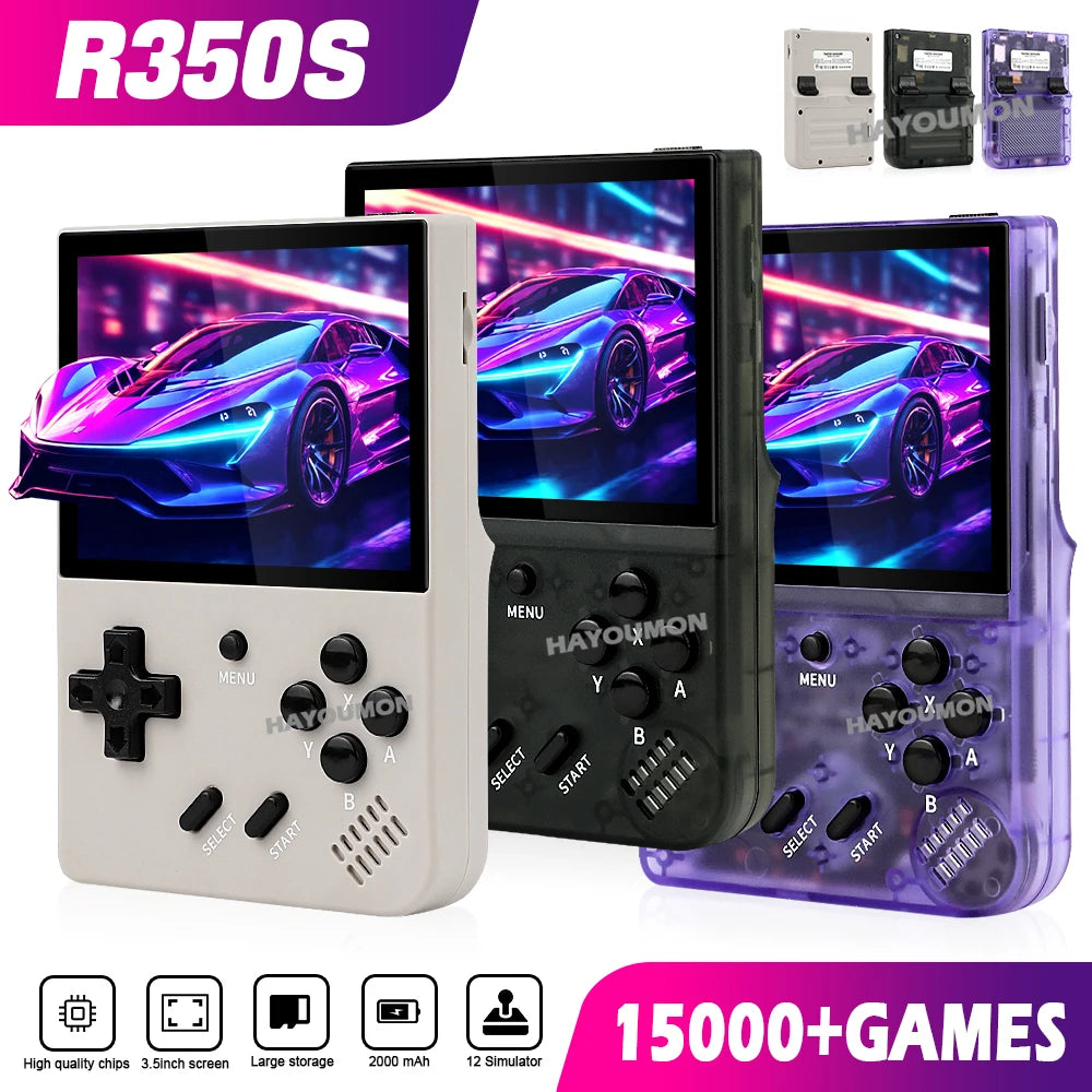 NEW 64G R350S Retro Handheld Video Game Console 3.5" IPS HD Screen Linux System 15000+ Portable Pocket Video Player R350S
