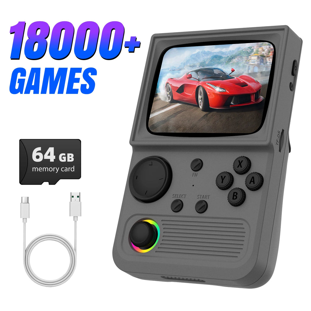 XISKT R36T Retro Portable Pocket Handheld Game Console EmuEMEC System 27+Simulator 18000+Game 3.5''IPS Screen Video Game Console