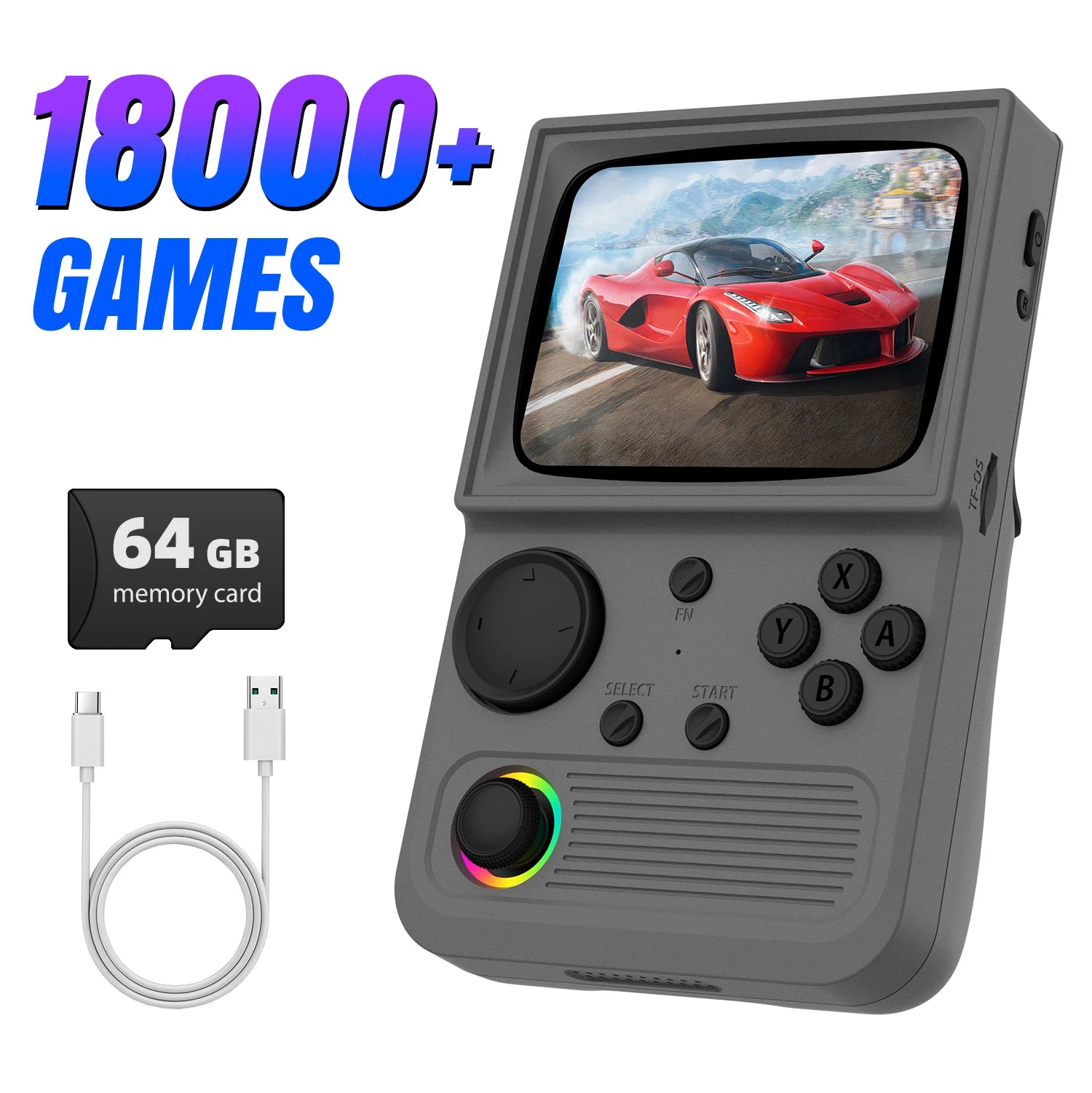 XISKT R36T Retro Portable Pocket Handheld Game Console EmuEMEC System 27+Simulator 18000+Game 3.5''IPS Screen Video Game Console