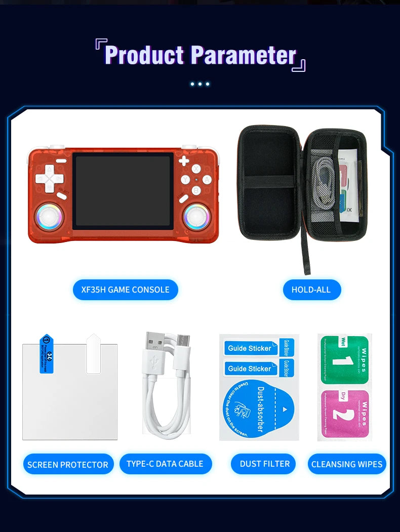 Newest Retro XF35H Handheld Video Game Console Portable 3.5 Inch IPS Screen  Preloaded Games Linux System Pocket Player 128GB