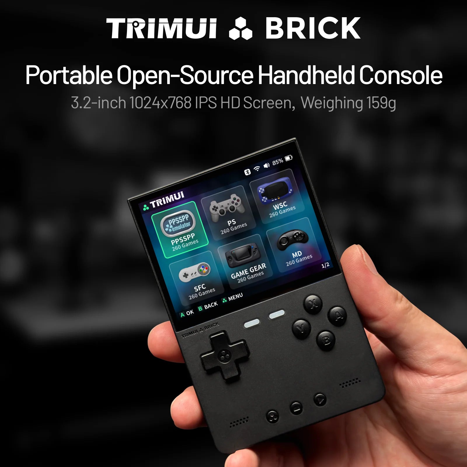TRIMUI BRICK Handheld Game Console 3.2'' IPS Screen A133P Linux System Trimui UI Metal Back Panel Key LED Lighting Free Keycaps