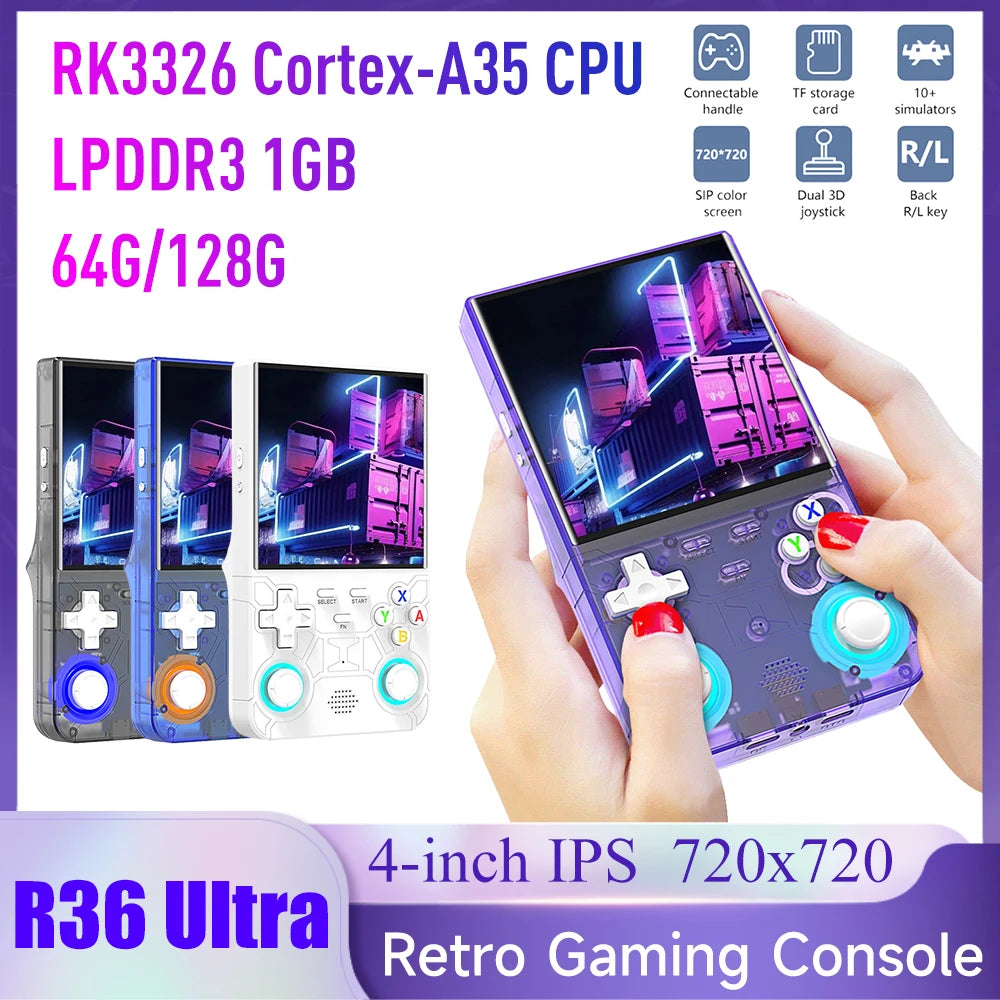 R36 Ultra Retro Handheld Game Console 4.0-inch Open-source Linux System 128/64GB Portable Video Player Handheld Game Console