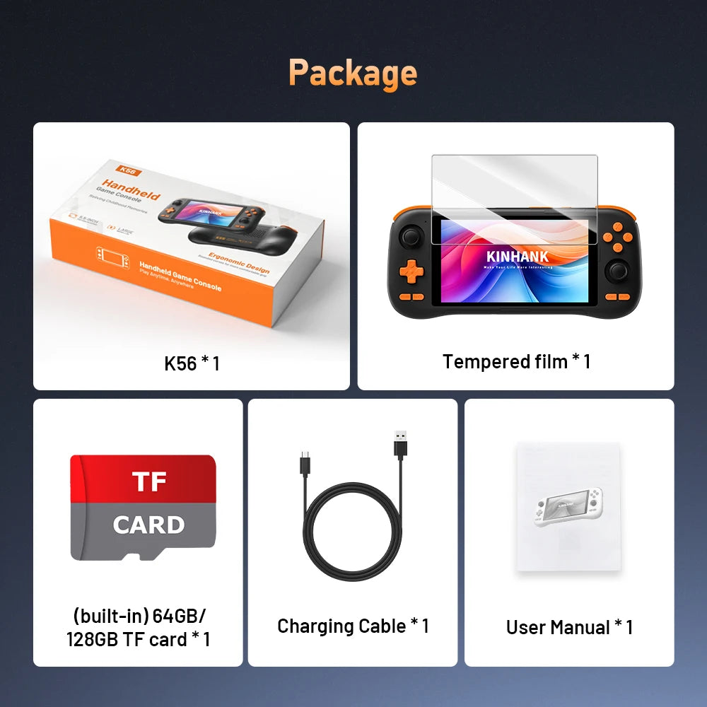 Kinhank K56 Handheld Game Console Android 14 5.5 inch Touch Screen With 50+ Emulators Retro Video Games  For DC/MAME/SS/PSP