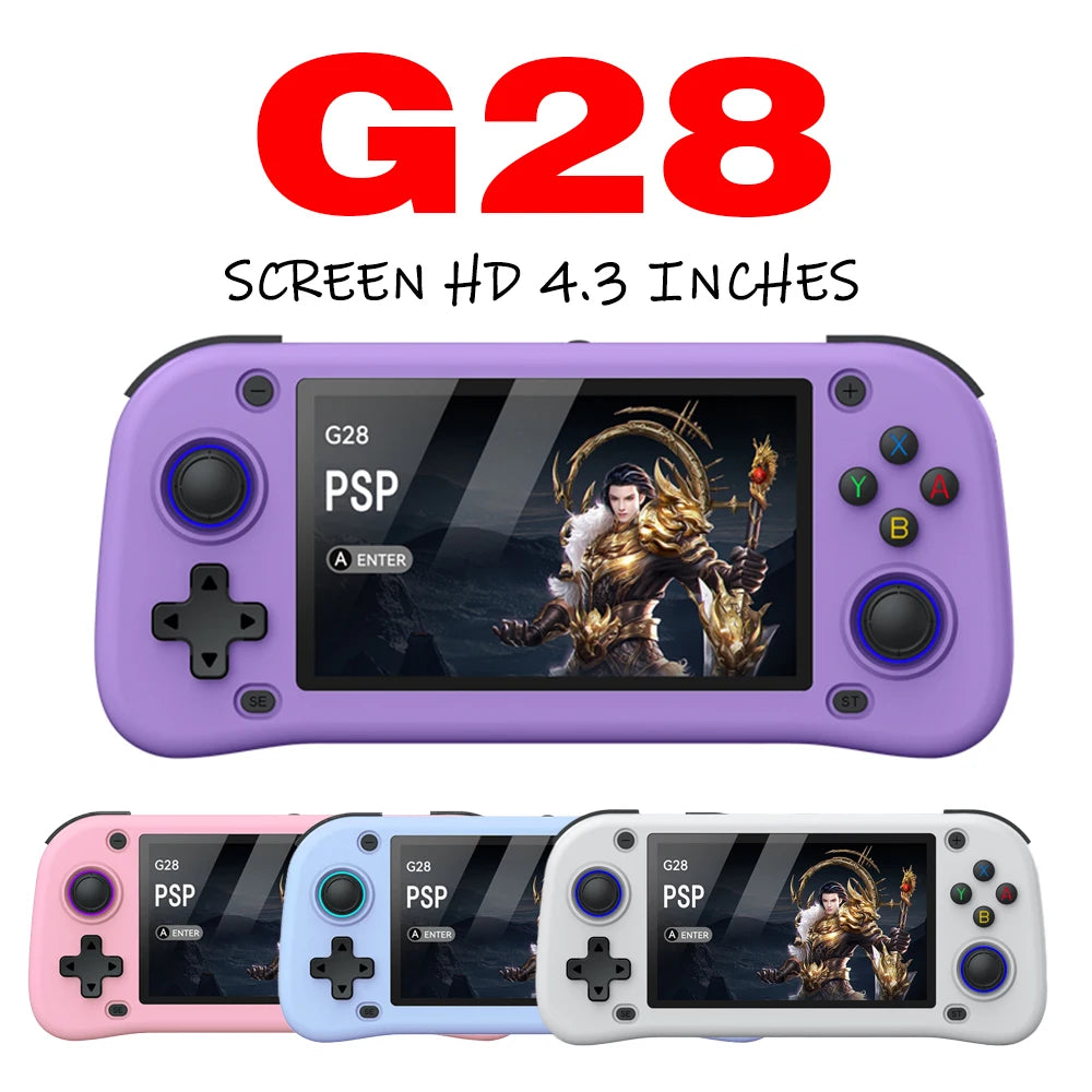 G28 Retro Handheld Video Game Console 64GB 4.3 Inch MIPI Screen Portable Linux System Pocket Player with 128GB 20000+ Games
