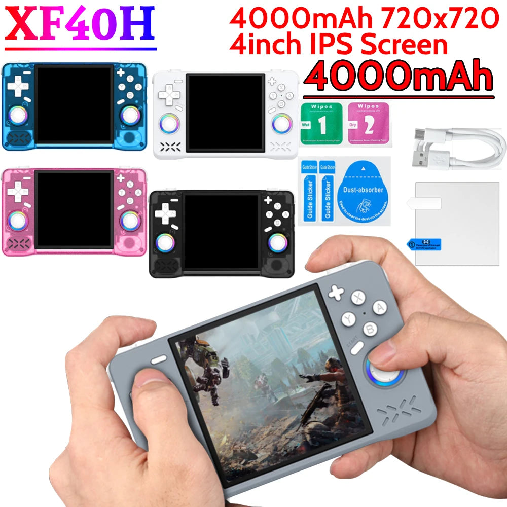 XF40H Video Game Console 4.0inch IPS Screen 2.4G WIFI RK3326 1.5 GHz 64bit Open Source Linux System 4000mAh Retro Game Player