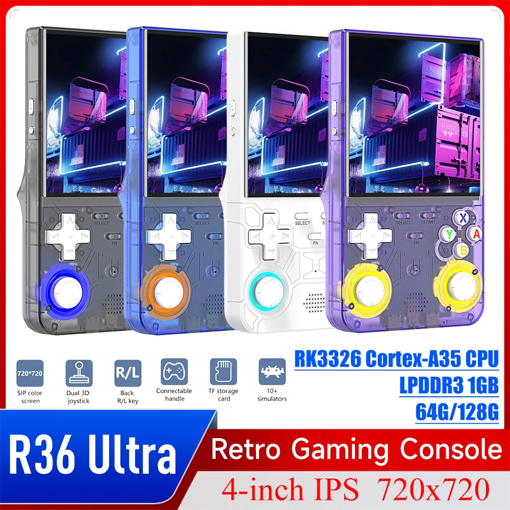 R36 Ultra Retro Handheld Game Console 4.0-inch Open-source Linux System 128/64GB Portable Video Player Handheld Game Console