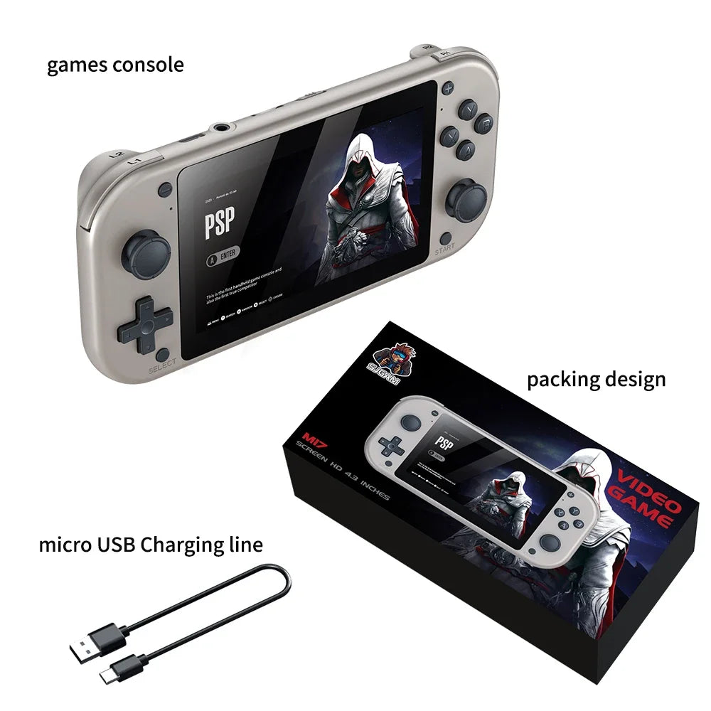 M17 Handheld Video Game Console, Open Source Sistema Linux Pocket Video Player portátil, Retro Gaming Console, 4,3"Tela 64G 128G