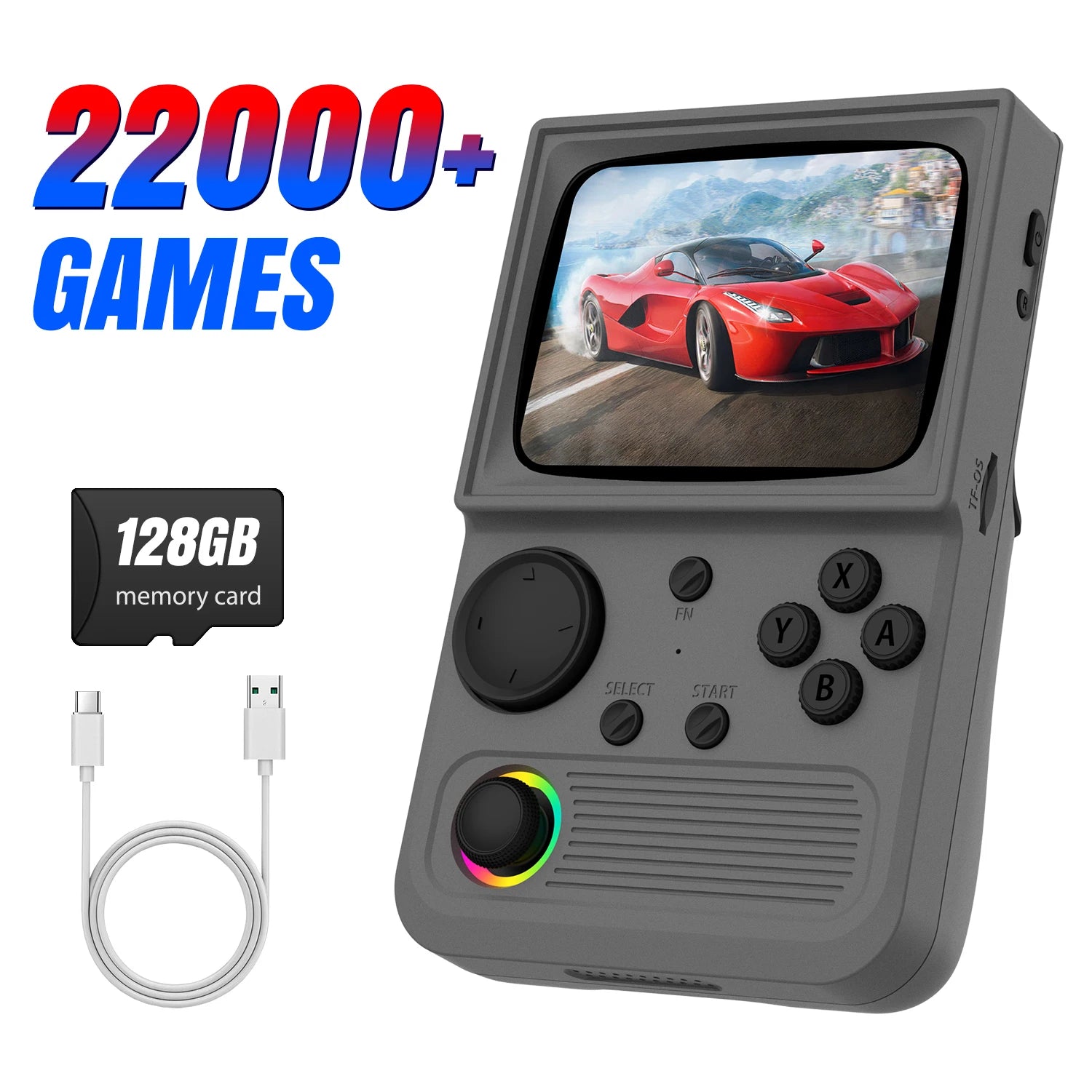 XISKT R36T Retro Portable Pocket Handheld Game Console EmuEMEC System 27+Simulator 18000+Game 3.5''IPS Screen Video Game Console