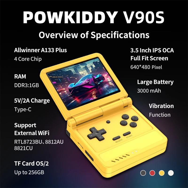 POWKIDDY V90S Retro Flip 3.5 Inch 4:3 640*480 HD IPS Screen Handheld Game Console A133Plus Vibration function Children's Gifts