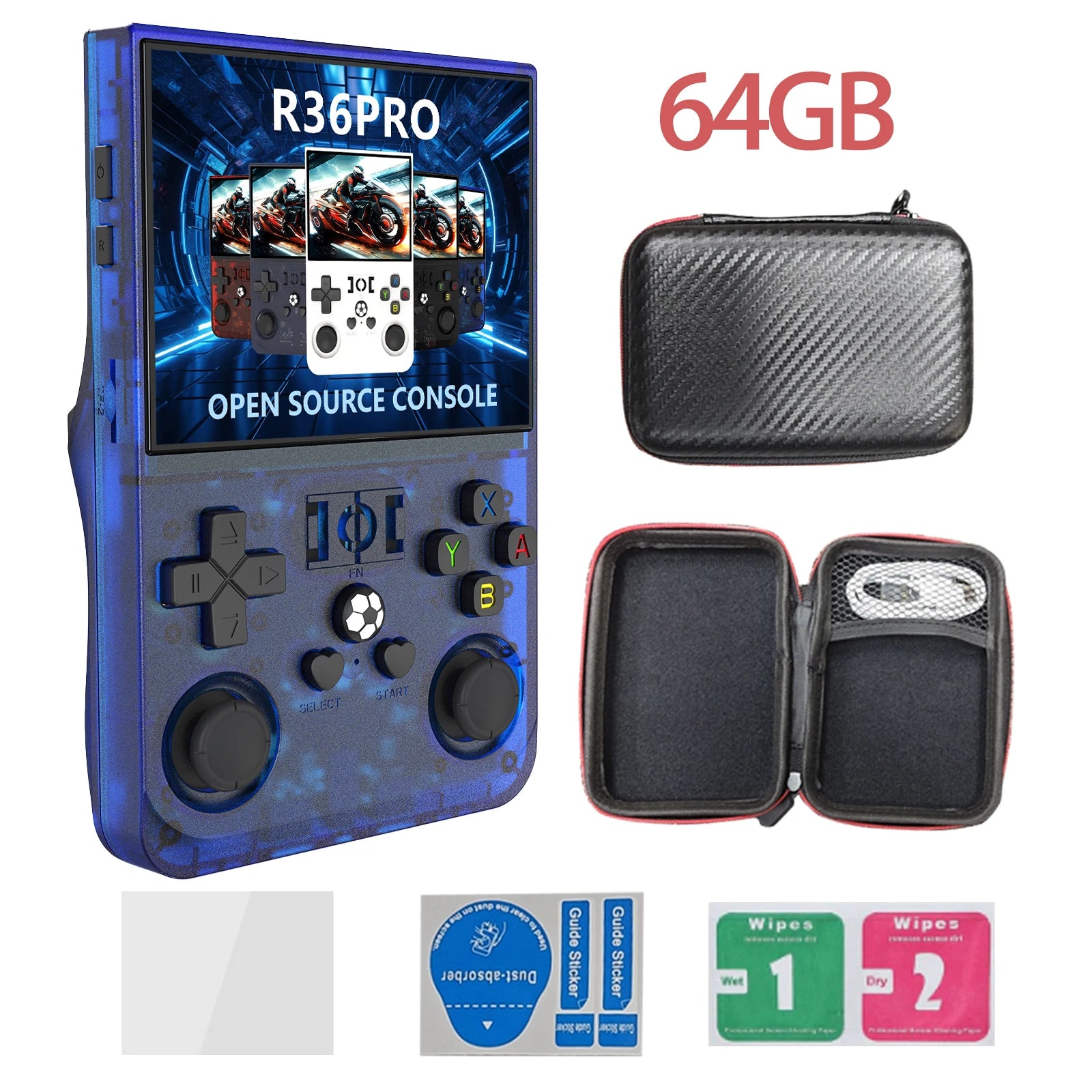 Open Source R36PRO Handheld Game Console Linux System 3.5inch HD Screen 4000mAh Play 6h 1GB+8GB RAM, Support TFcard 64GB 128GB