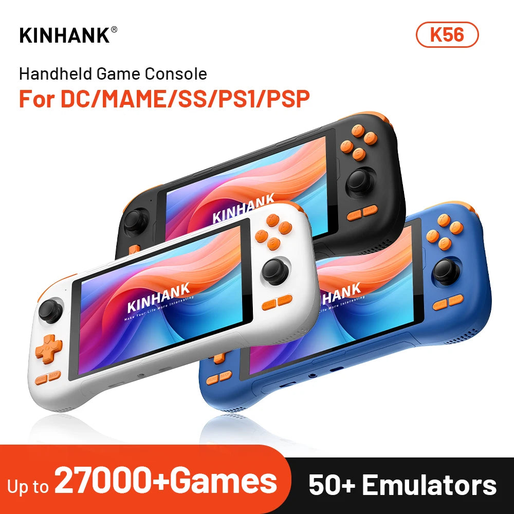 Kinhank K56 Handheld Game Console Android 14 5.5 inch Touch Screen With 50+ Emulators Retro Video Games  For DC/MAME/SS/PSP