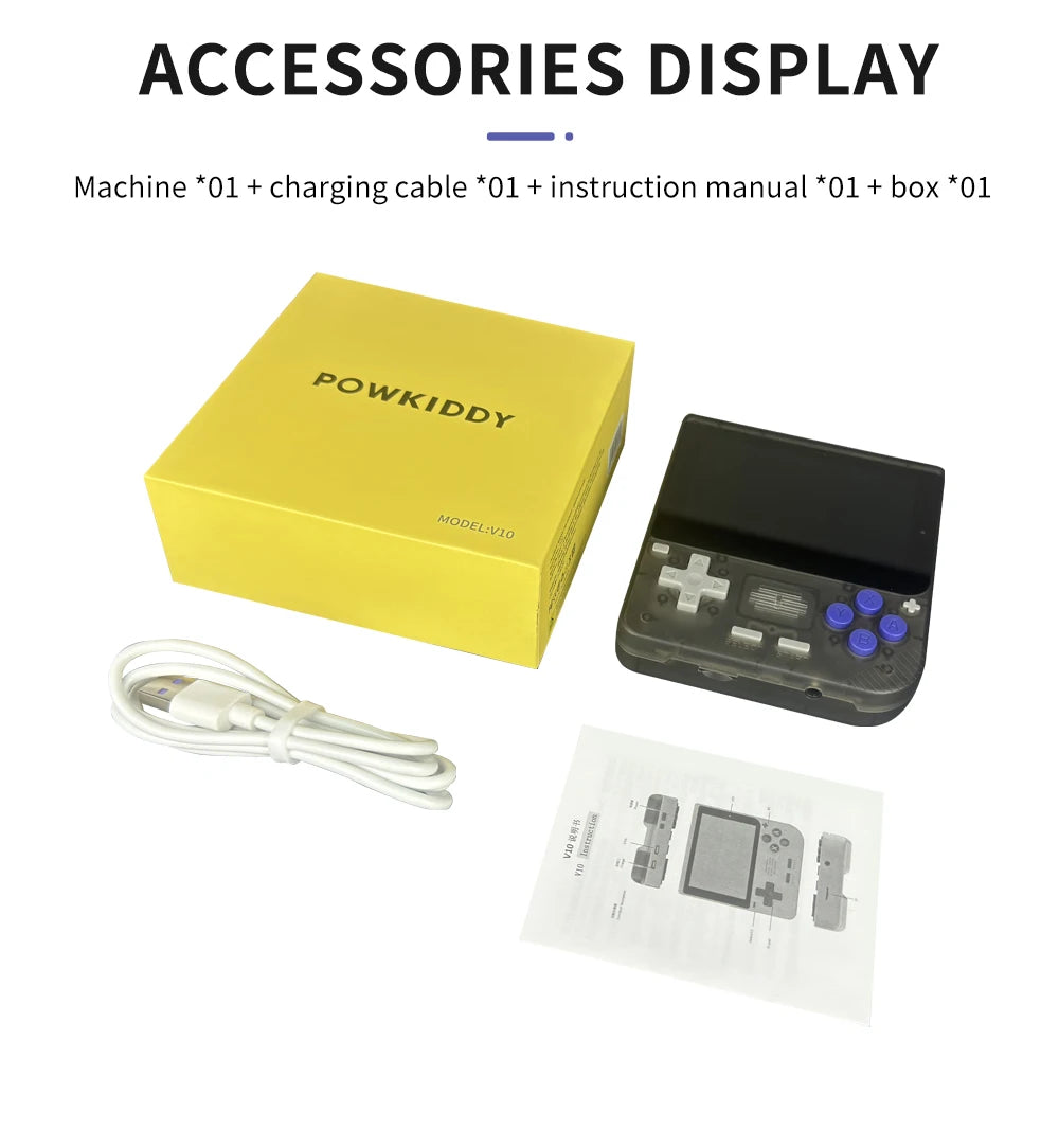 New POWKIDDY V10 Handheld Game Console 3.5 Inch 480*320 IPS OCA Full Screen Retro Opendinglinux Handhelds Cheap Children's Gifts
