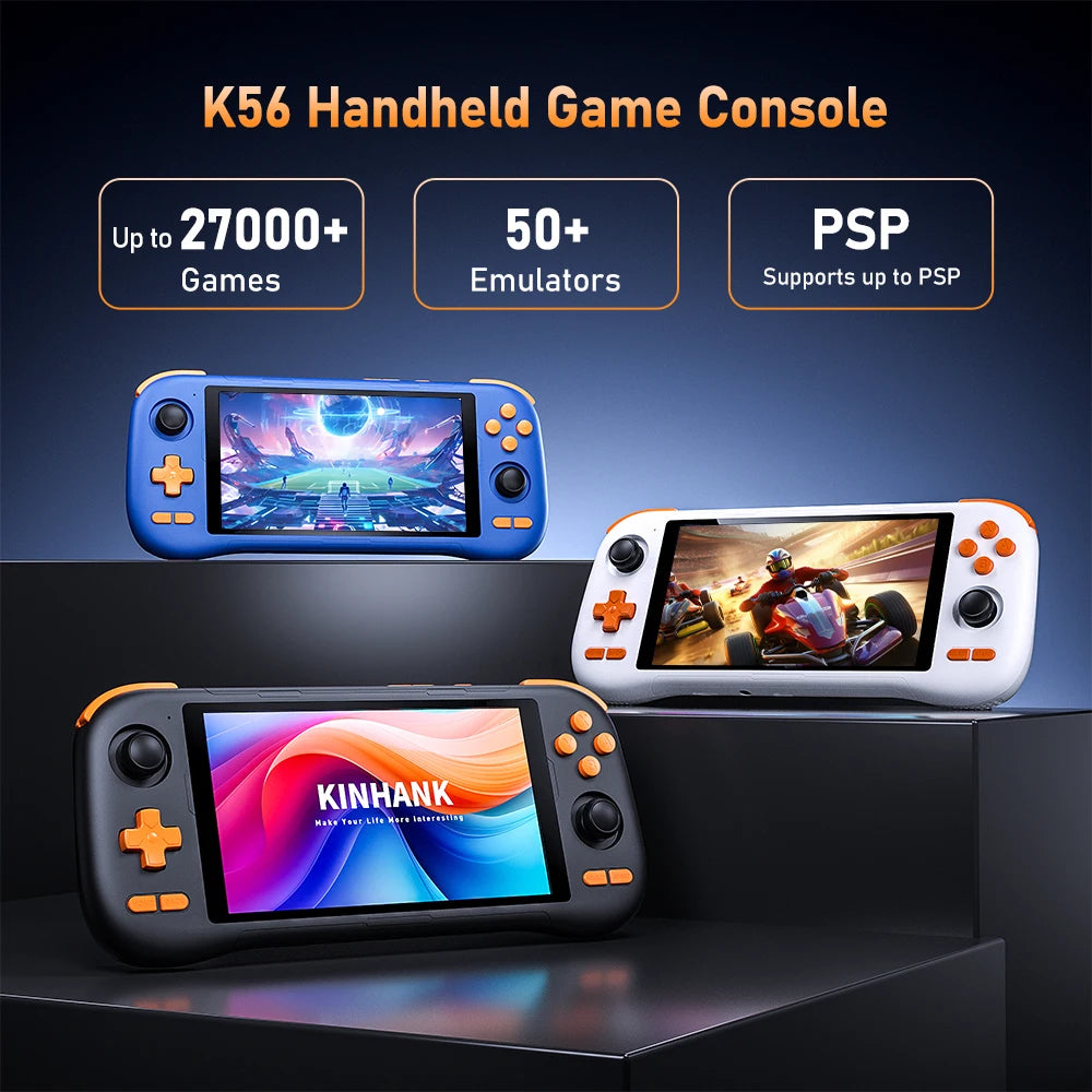 Kinhank K56 Handheld Game Console Android 14 5.5 inch Touch Screen With 50+ Emulators Retro Video Games  For DC/MAME/SS/PSP