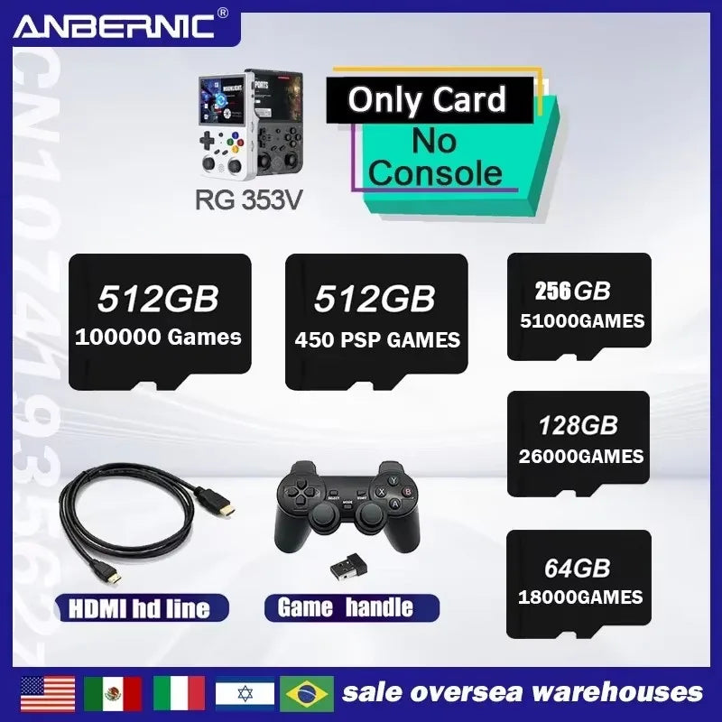 ANBERNIC RG353V RG353VS  TF Card Preloaded Games for 512G 256G 128G 64G  Handheld Game Built in 100000+ Games
