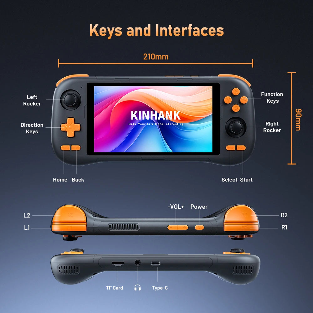 Kinhank K56 Handheld Game Console Android 14 5.5 inch Touch Screen With 50+ Emulators Retro Video Games  For DC/MAME/SS/PSP