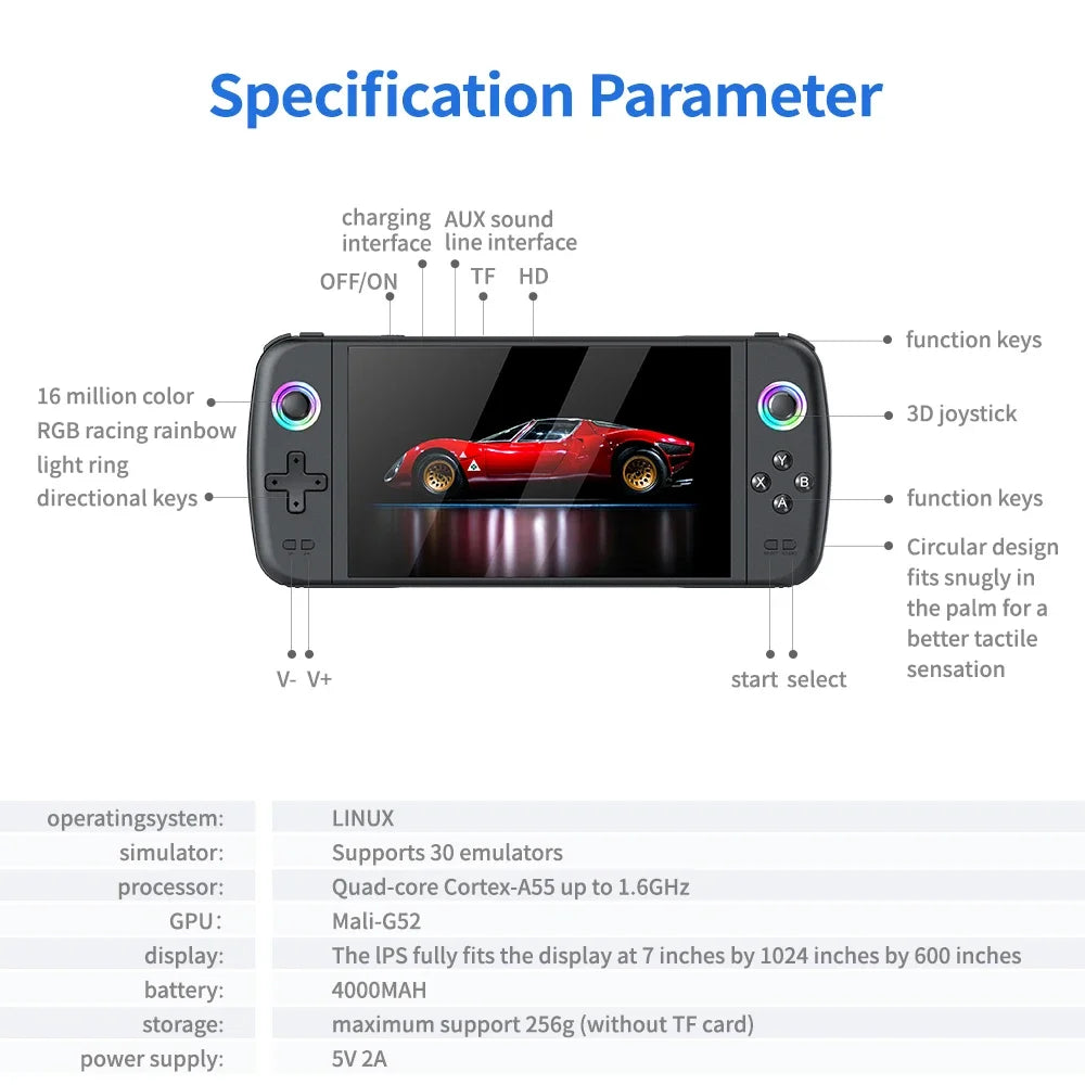 2025 new M27 Portable Pocket Retro Handheld Video Game Console 7.0Inch IPS Screen 1024*600 Display Support LINUX Emelec HDMI Out