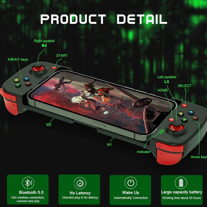 Mobile Controller For IPhone/Android, Ergonomically Designed Mobile Game Controller - Wireless Gamepad For Cloud Gaming And PS