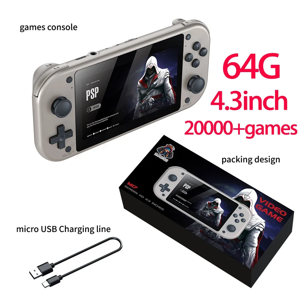 M17 Handheld Video Game Console, Open Source Sistema Linux Pocket Video Player portátil, Retro Gaming Console, 4,3"Tela 64G 128G