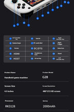 G28 Retro Handheld Video Game Console 64GB 4.3 Inch MIPI Screen Portable Linux System Pocket Player with 128GB 20000+ Games