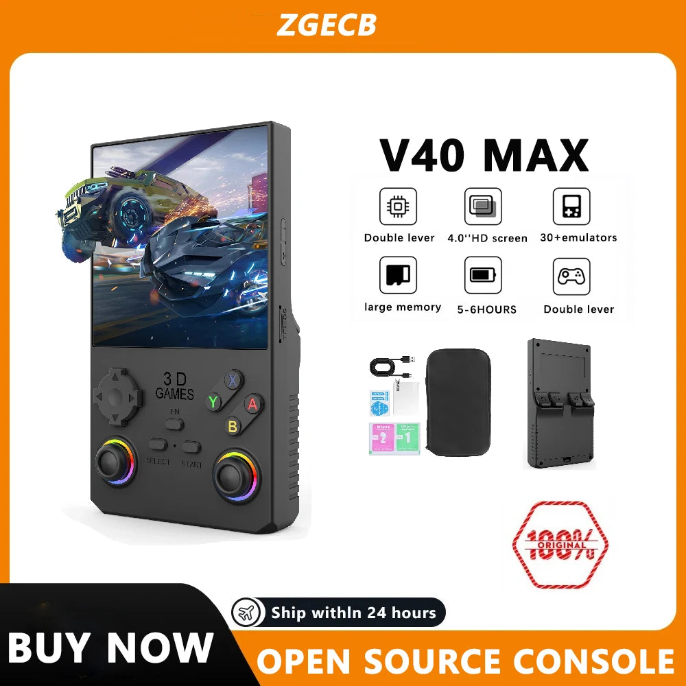 V40 MAX Handheld Game Console 4'' IPS Screen 4000mah Battery Joystick RGB lighting Effect 256GB with more than 40000 games
