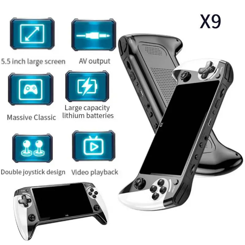X9 Retro Handheld Video Game Console 1500mAh 5.5-inch IPS Screen Mini Portable Handheld Video Player 1GB-128GB Type-C