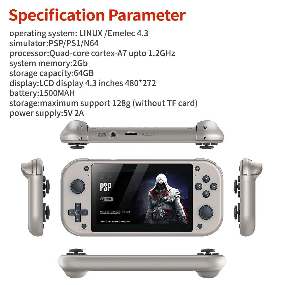 M17 Handheld Video Game Console, Open Source Sistema Linux Pocket Video Player portátil, Retro Gaming Console, 4,3"Tela 64G 128G