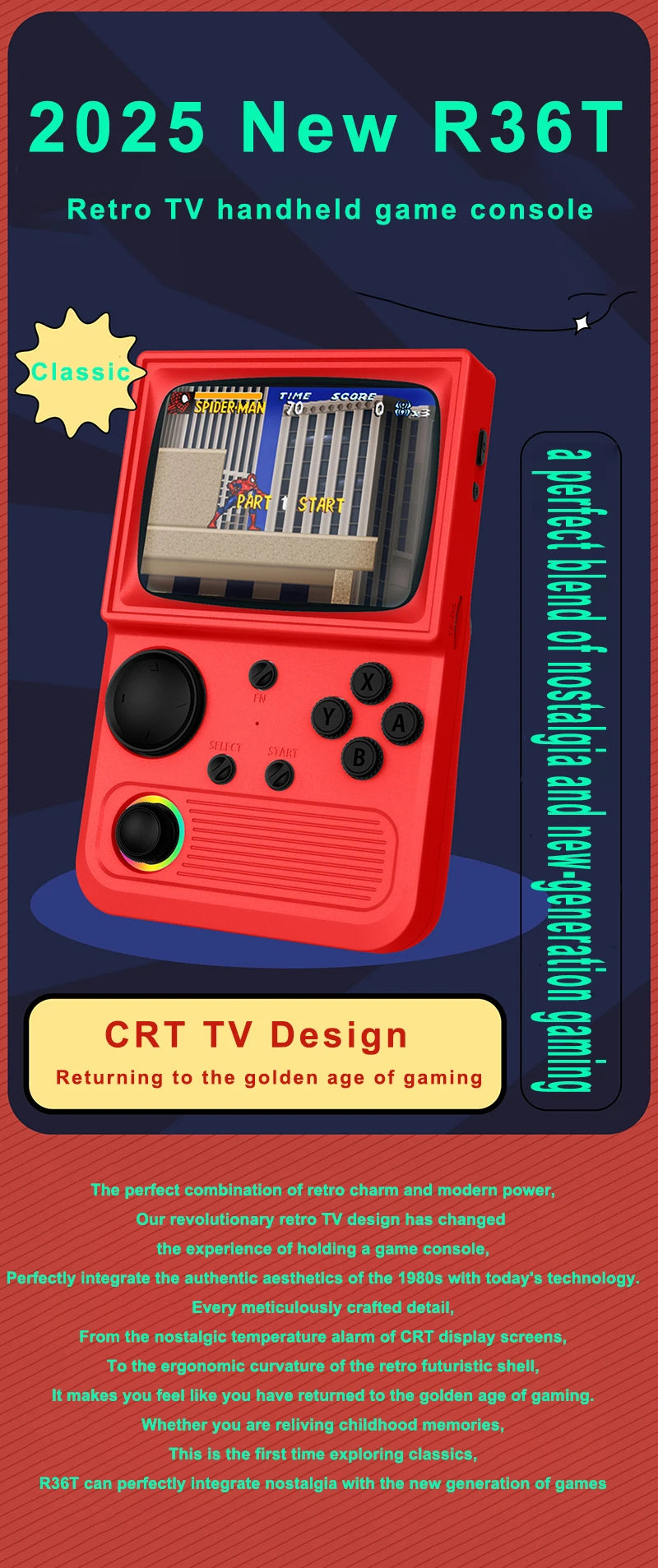 R36T Retro Handheld Video Game Console EmuEMEC System 3.5 Inch IPS Screen 2025 New Upgrade Portable Pocket Video Party Player