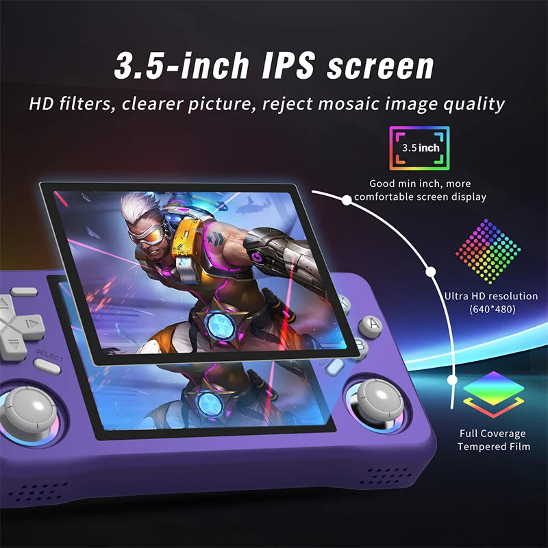 Newest Retro XF35H Handheld Video Game Console Portable 3.5 Inch IPS Screen  Preloaded Games Linux System Pocket Player 128GB