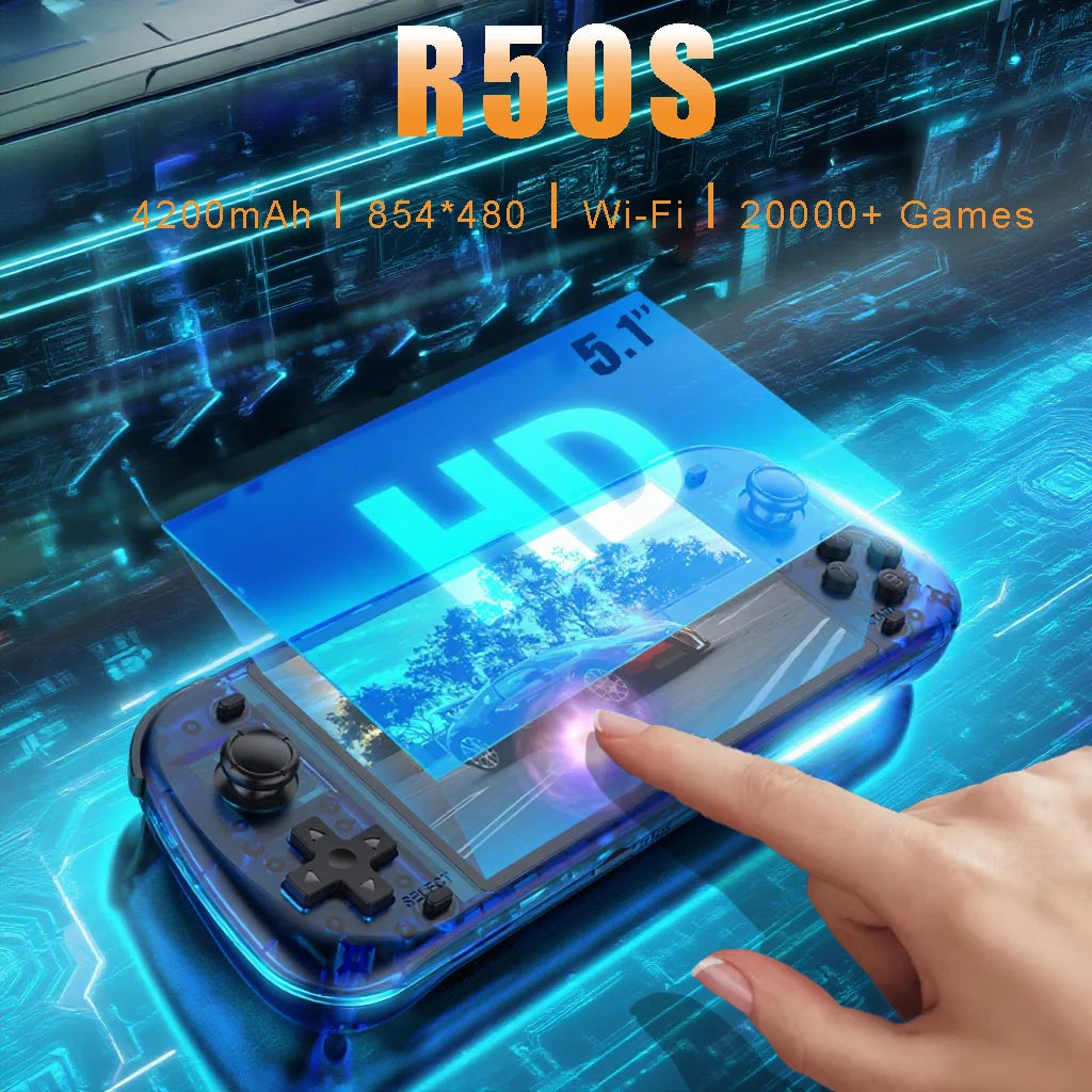 New Upgrade R50S Retro Games Console 128G 5.1inch IPS Screen Two-player 20000+ Classic Games Retroid Pocket Game Consolas