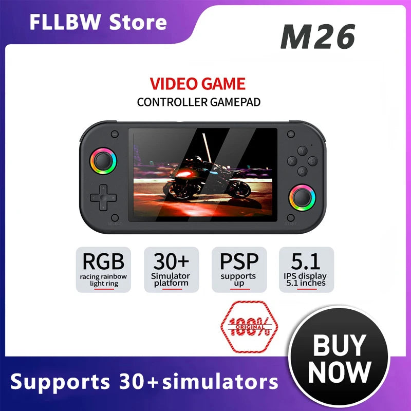 M26 Handheld Game Console Kids Gifts 5.1Inch 64GB IPS Screen 3D Retro Handheld Game Console with 20000 Games