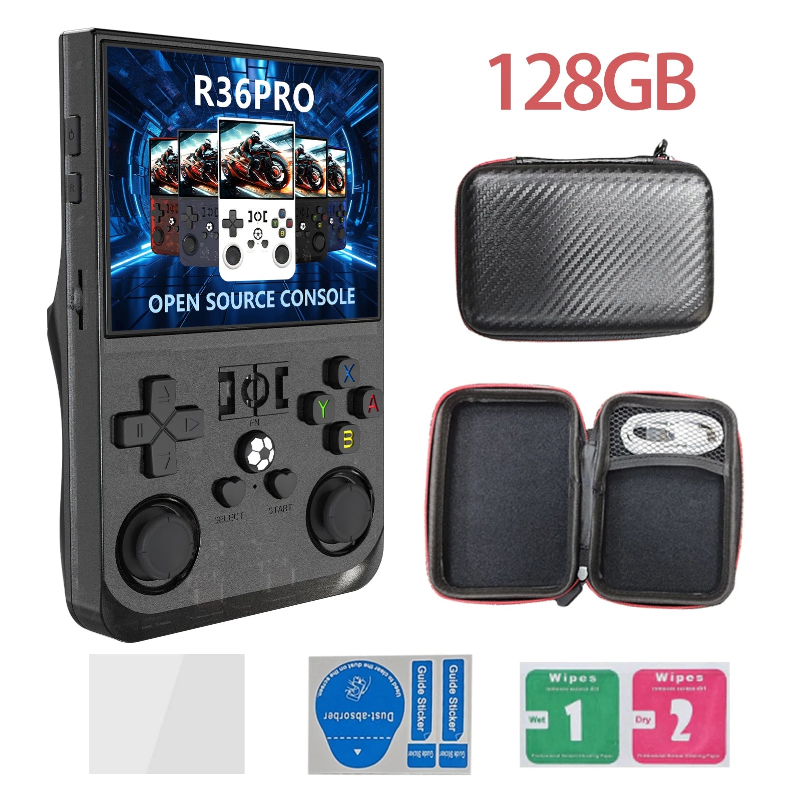 Open Source R36PRO Handheld Game Console Linux System 3.5inch HD Screen 4000mAh Play 6h 1GB+8GB RAM, Support TFcard 64GB 128GB
