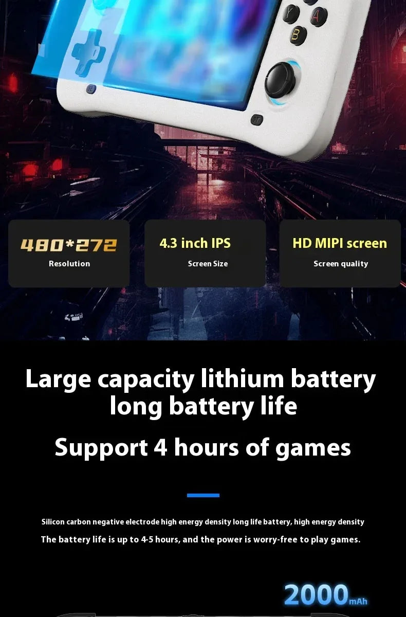 G28 Retro Handheld Video Game Console 64GB 4.3 Inch MIPI Screen Portable Linux System Pocket Player with 128GB 20000+ Games