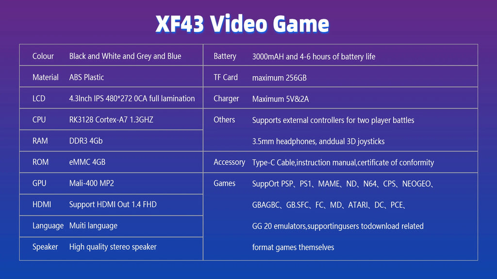 AISLPC XF43 Retro Handheld Game Console 4.3 inch Linux System Gaming Players Portable Pocket Hand Game Video Devices Play Gift