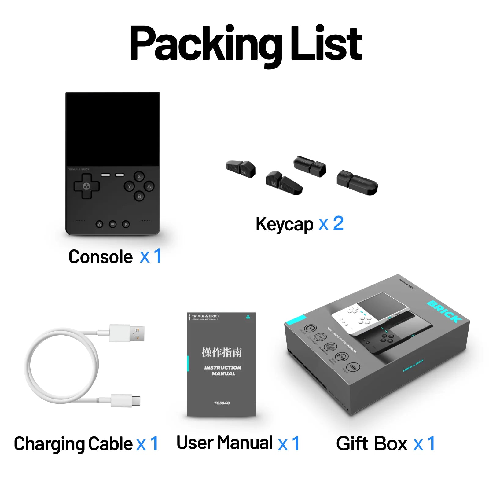 TRIMUI BRICK Handheld Game Console 3.2'' IPS Screen A133P Linux System Trimui UI Metal Back Panel Key LED Lighting Free Keycaps