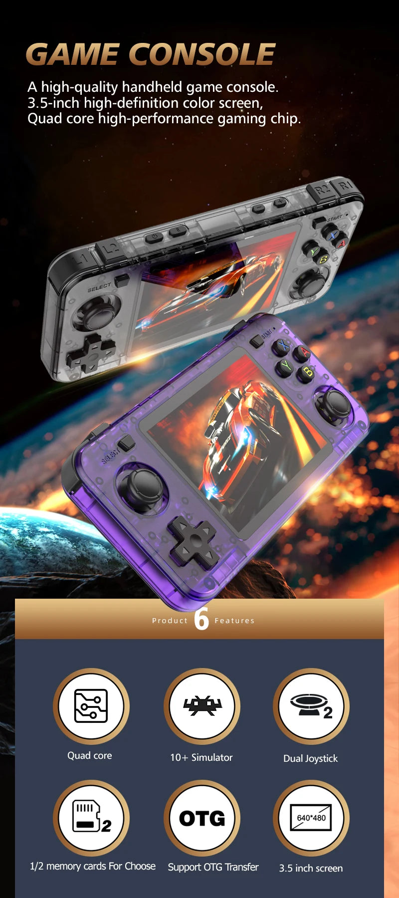 New R36H Retro Handheld Console Open-Source Linux System Classic Game Consoles 3.5 inch IPS Screen 64G Portable Video Player