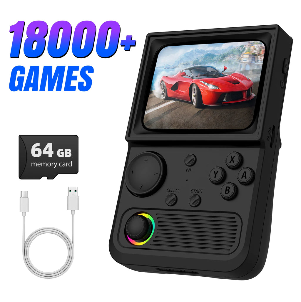 XISKT R36T Retro Portable Pocket Handheld Game Console EmuEMEC System 27+Simulator 18000+Game 3.5''IPS Screen Video Game Console