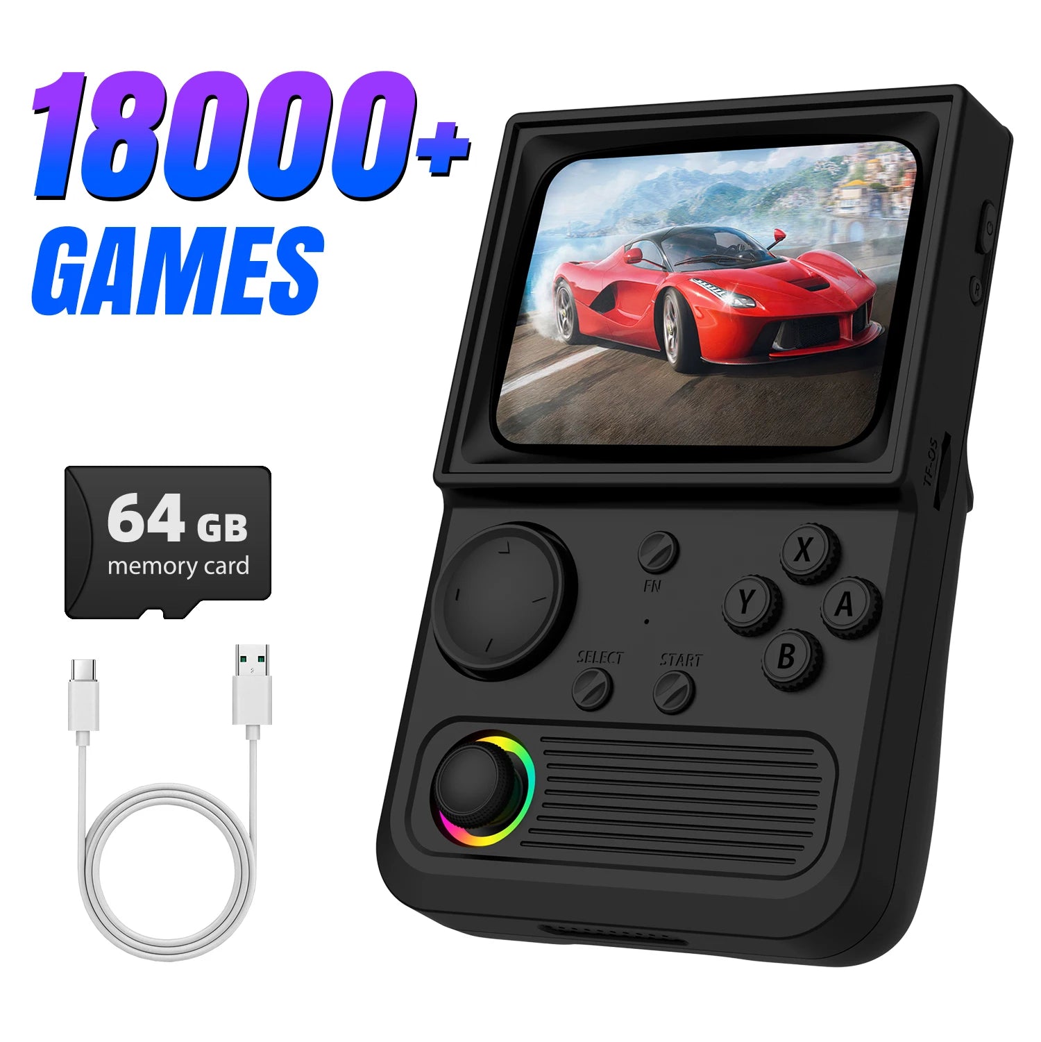 XISKT R36T Retro Portable Pocket Handheld Game Console EmuEMEC System 27+Simulator 18000+Game 3.5''IPS Screen Video Game Console