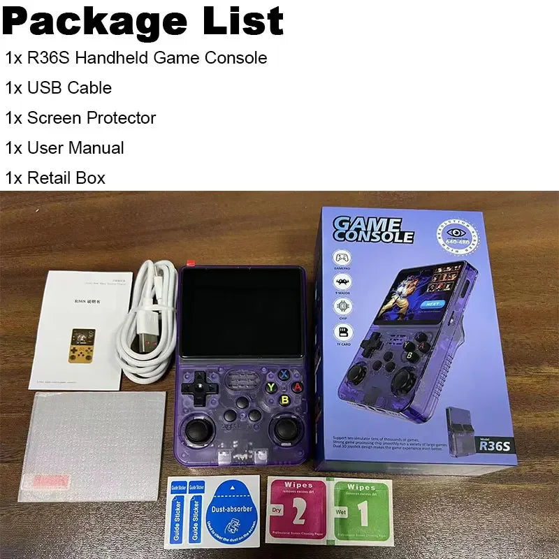 R36S Game Console Linux System 128G Portable Video Consoles 3.5 Inch IPS Screen with Retro Games Pocket Handheld Game Players