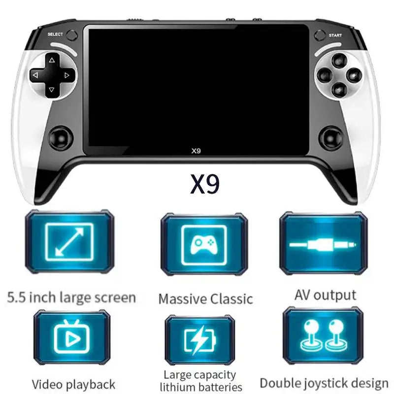 X9 Retro Handheld Video Game Console 1500mAh 5.5-inch IPS Screen Mini Portable Handheld Video Player 1GB-128GB Type-C