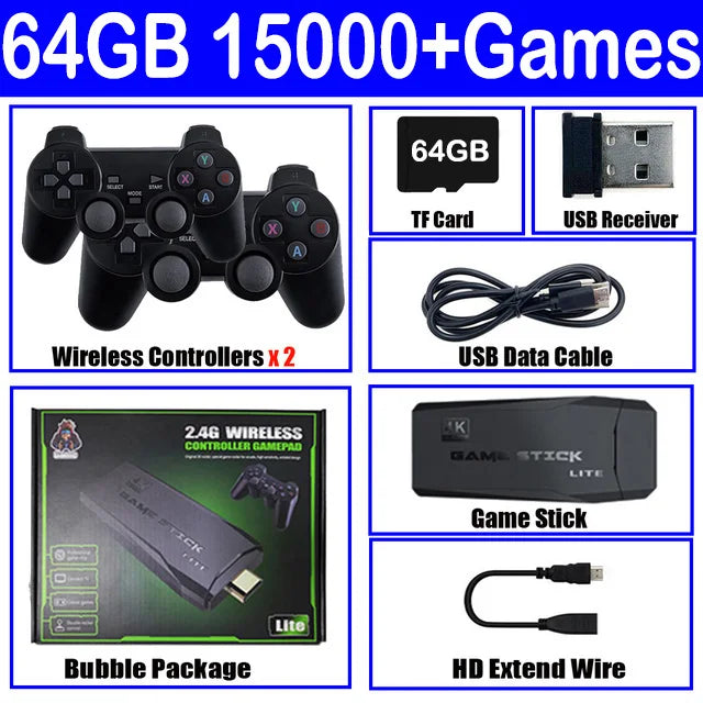 M8 Video Game Console 64GBuilt-in 30000 Games 2.4GB Dual Handle Wireless Controller 4k HD simulator For GBA TV Game Stick PK X2