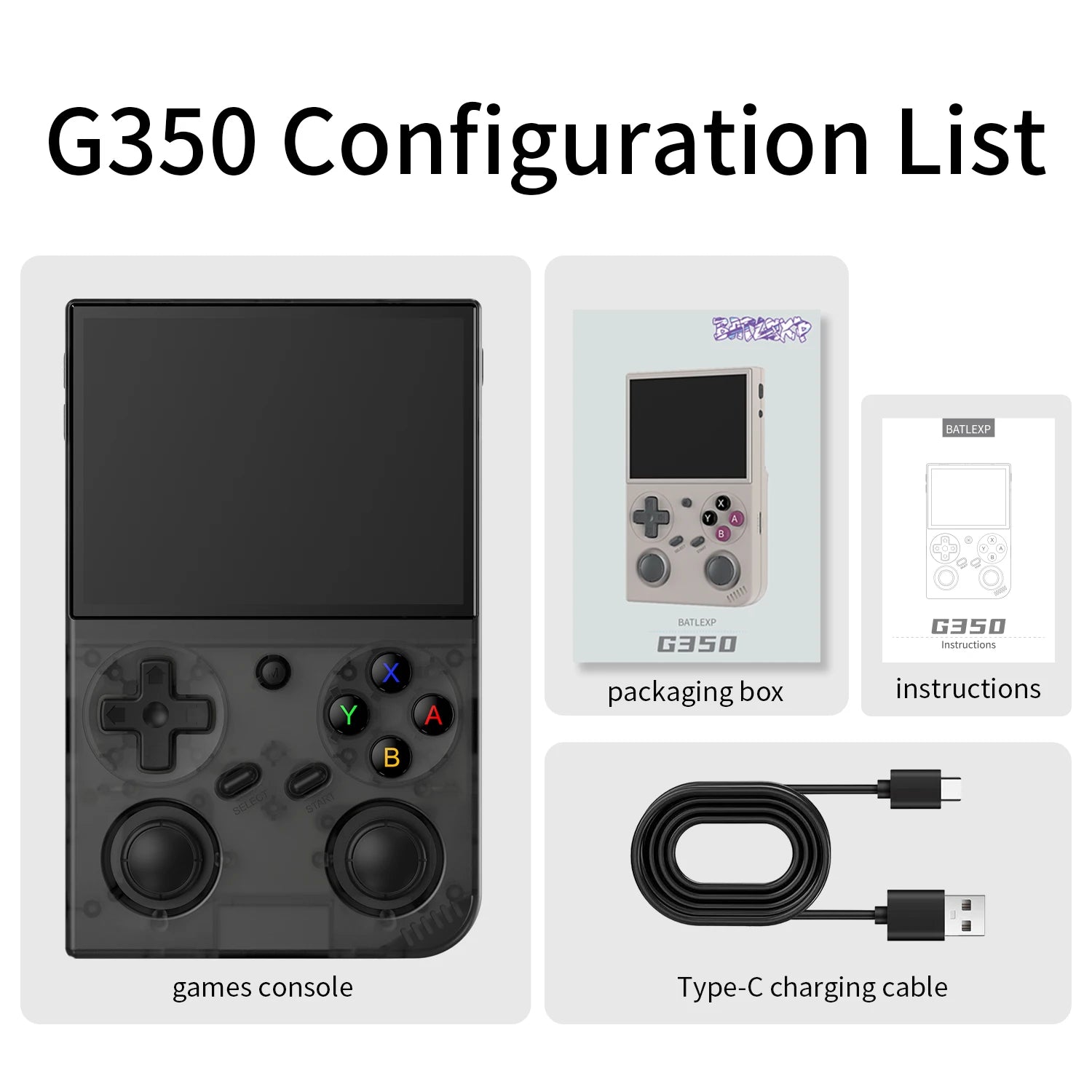 BATLEXP G350 Retro Handheld Game Console 3.5" IPS Screen RK3326 Linux 64bit Dual Joystick Vibration Motor Portable Video Players