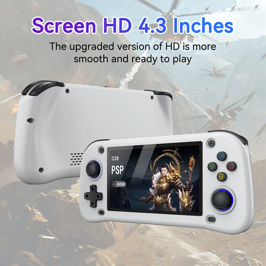 G28 Retro Handheld Video Game Console 64GB 4.3 Inch MIPI Screen Portable Linux System Pocket Player with 128GB 20000+ Games
